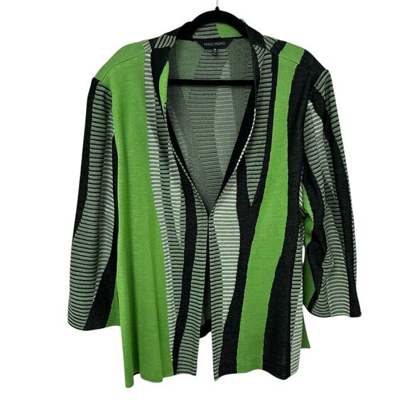 Ming Wang Green Black Long Sleeve Front Closure Abstract Print Jacket Womens 3X - Picture 1 of 6